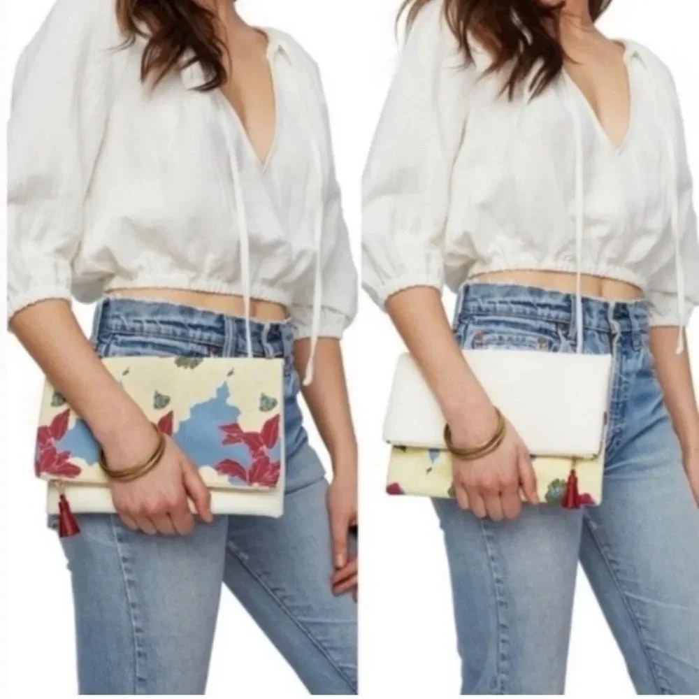 Rachel Pally Reversible Leather and Canvas Zippered Clutch I5
